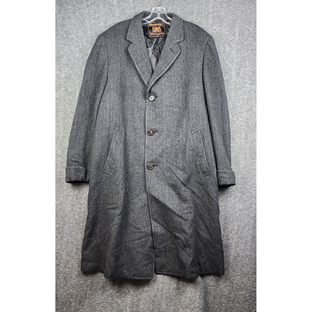 Society Brand Hudder-Lite‎ Overcoat Mens Gray Herringbone Wool Blend Topcoat